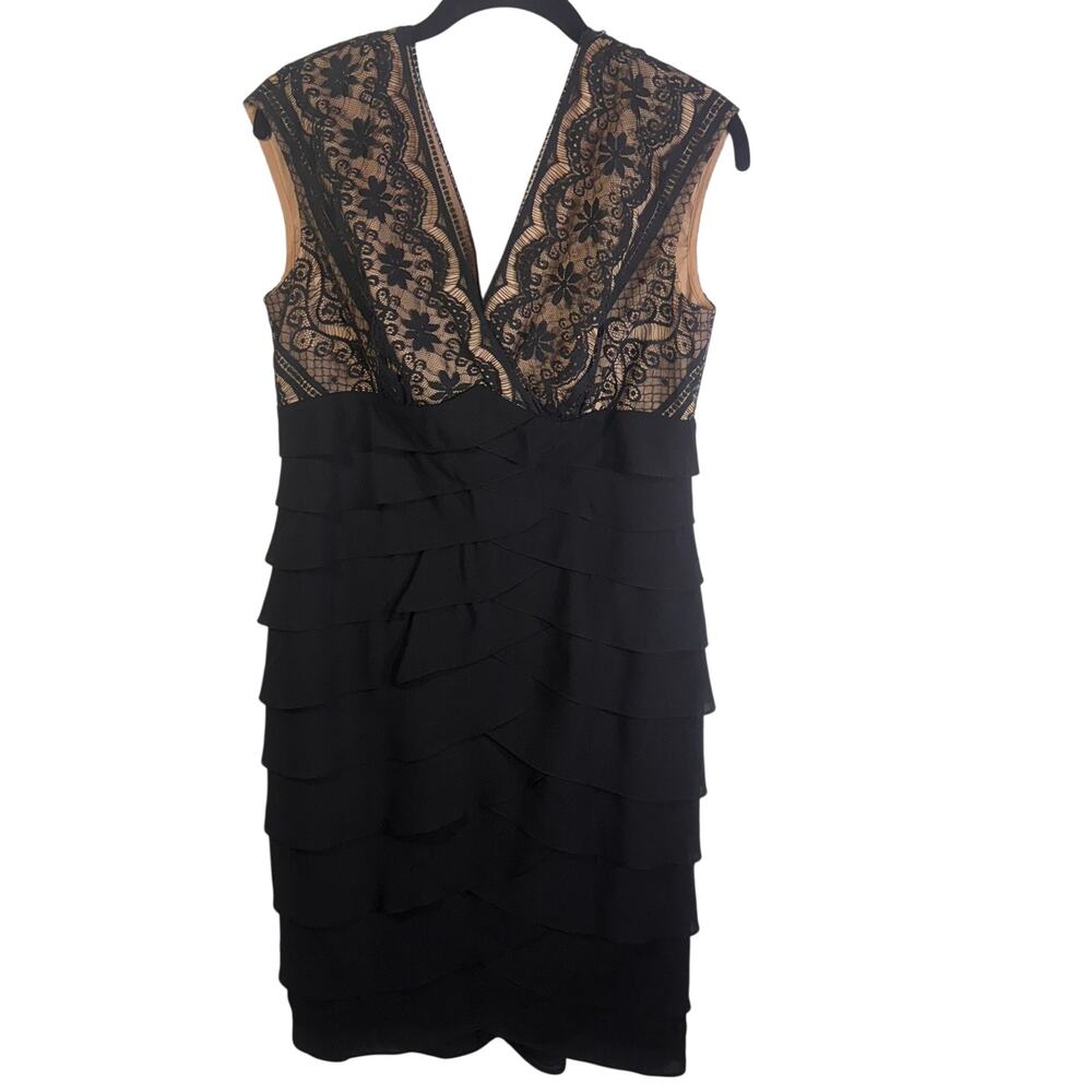 Adrianna Papell Petite Black Lace Cocktail Dress Tiered Size 12P